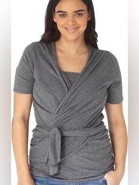 Kindred Bravely Grey Cotton Skin to Skin Nursing Breastfeeding Wrap Top Small